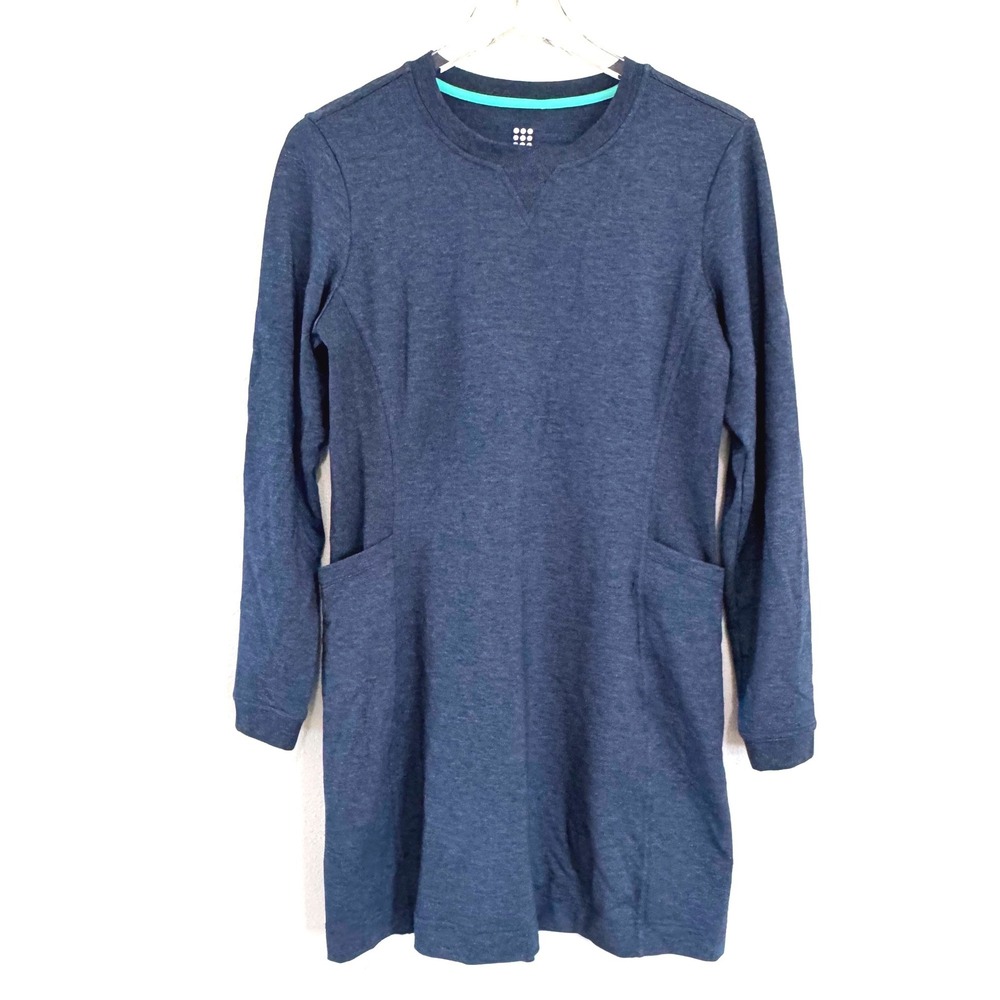 Title Nine | Blue French Terry Long Sleeve Soft Dress - Picture 2 of 3